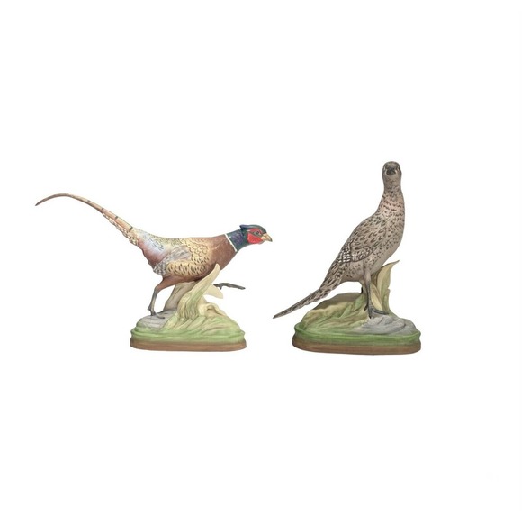 BOEHM, Set of 2 Male & Female Ring-Necked Pheasant Porcelain Birds, USA #409